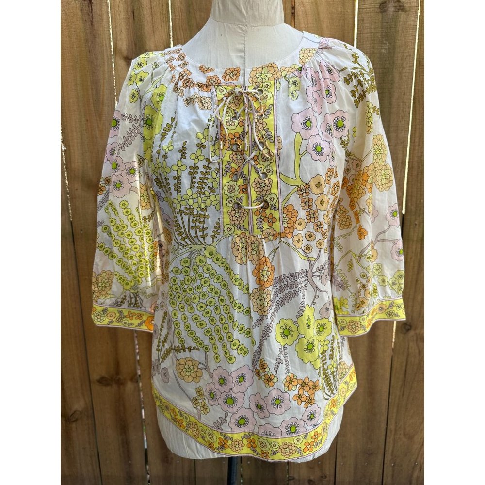 TRINA TURK 60s Floral Print COTTON LAWN TOP Tunic S